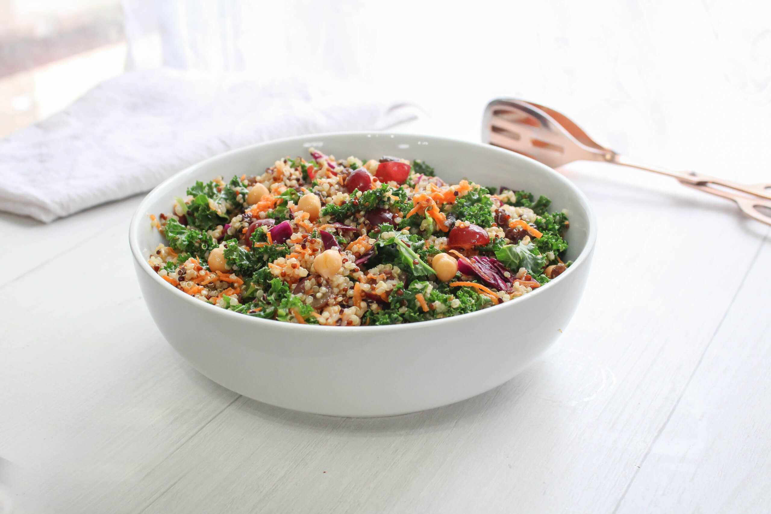 Colorful Kale Quinoa Salad With Vegan Greek Dressing